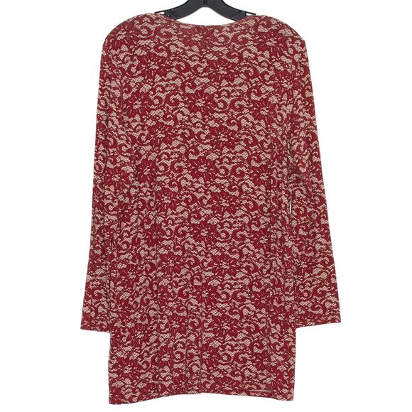J Jill Tunic Top Wearever Collection Boho Cottage Retro Lace Print Red Large - Picture 2 of 6